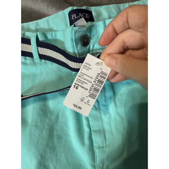 NWT Place SZ 16 Shorts Turquoise Light Blue w Belt Adjustable 10” Inseam Preppy - Picture 3 of 7